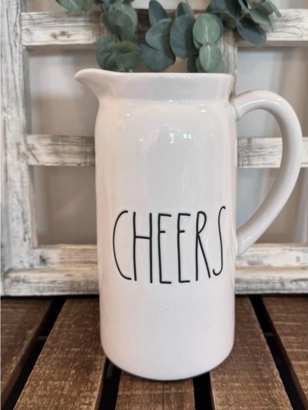 Rae Dunn White Ceramic CHEERS Pitcher